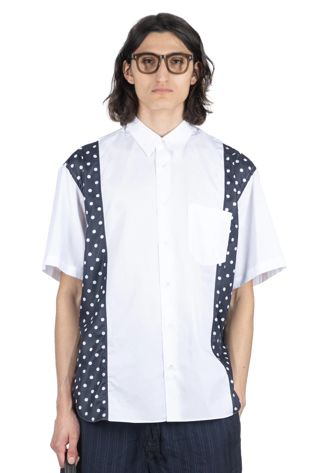 Cotton X Poly Lawn Dots Print Shirt - White X Navy 1 Cotton X Poly Lawn Dots Print Shirt - White X Navy