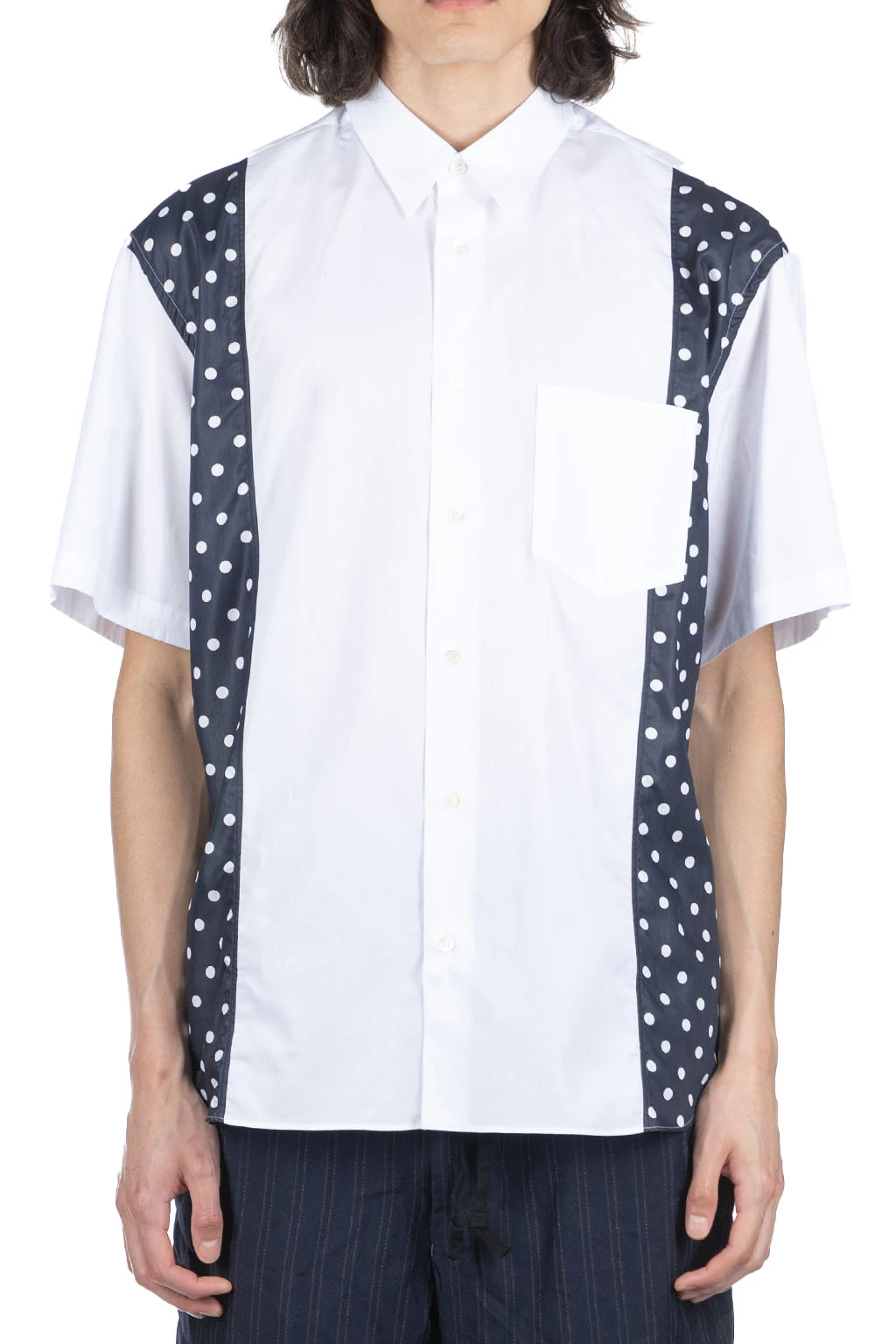 Cotton X Poly Lawn Dots Print Shirt - White X Navy 2 Cotton X Poly Lawn Dots Print Shirt - White X Navy - Image 2