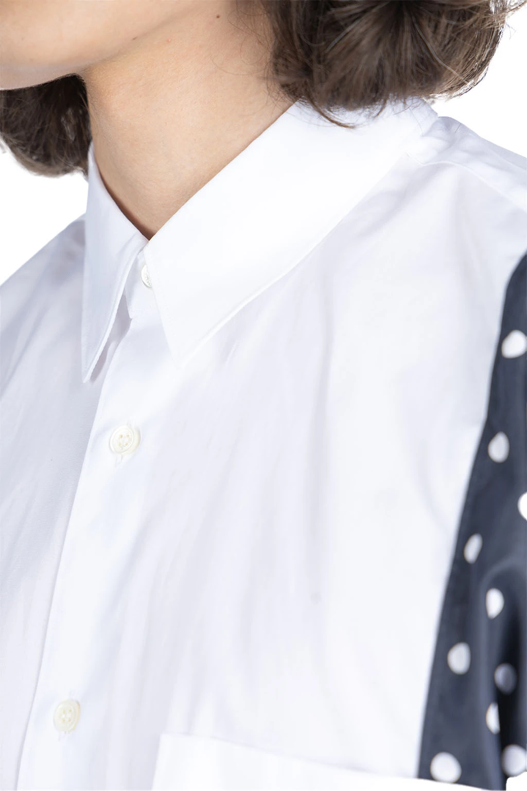 Cotton X Poly Lawn Dots Print Shirt - White X Navy 5 Cotton X Poly Lawn Dots Print Shirt - White X Navy - Image 5