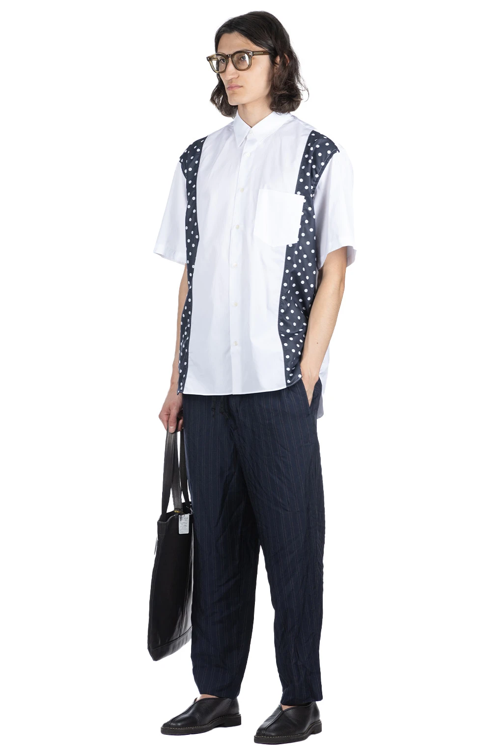 Cotton X Poly Lawn Dots Print Shirt - White X Navy 7 Cotton X Poly Lawn Dots Print Shirt - White X Navy - Image 7