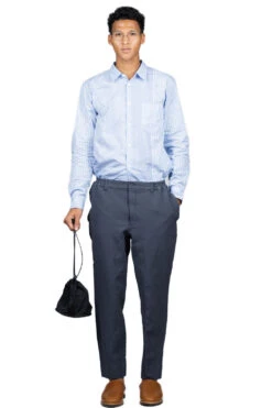 Poly Jacquard Komon Pattern Pants - Gray