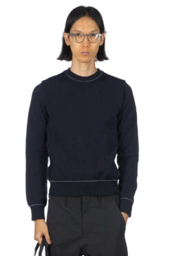 Rib Knit Crewneck Sweater - Navy