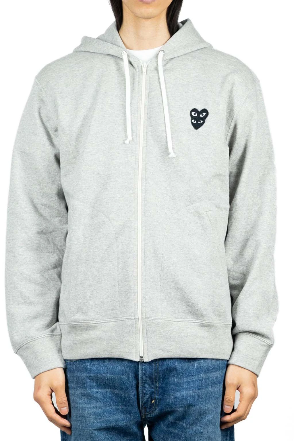 Comme Des Garçons Play Double Black Heart Zip Hoodie - Light Grey 2 Comme Des Garçons Play Double Black Heart Zip Hoodie - Light Grey - Image 2