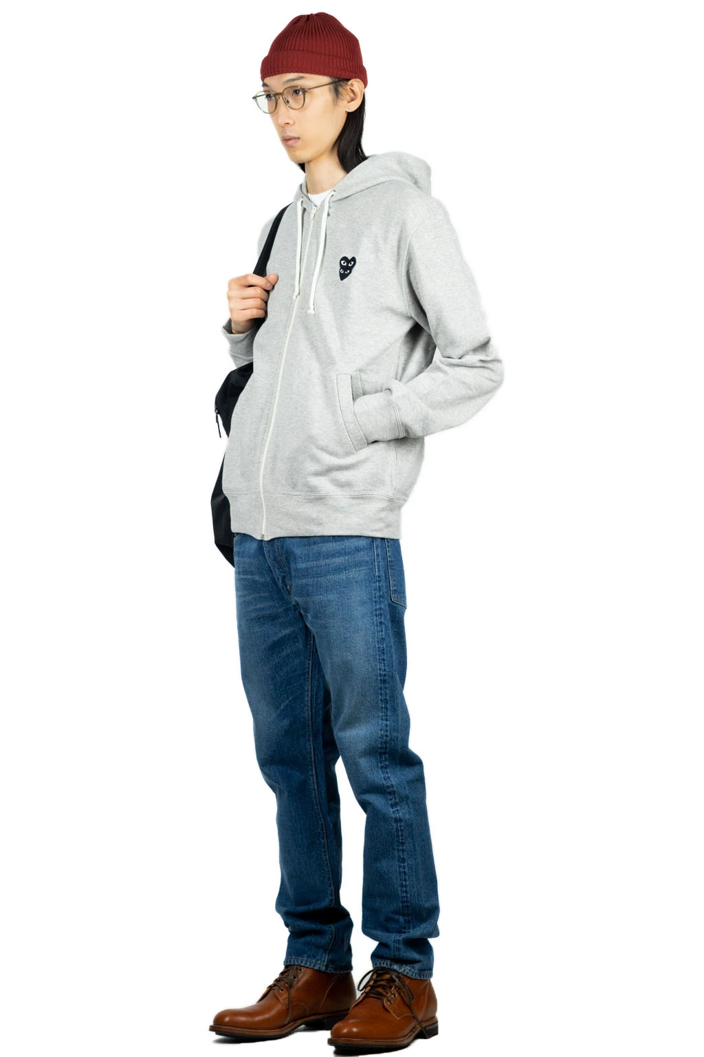 Comme Des Garçons Play Double Black Heart Zip Hoodie - Light Grey 6 Comme Des Garçons Play Double Black Heart Zip Hoodie - Light Grey - Image 6