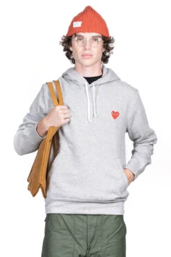Comme Des Garçons Play Men's Red Heart Hoodie - Grey