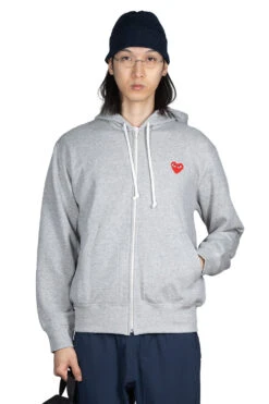 Comme Des Garçons Play Red Heart Full Zip Hoodie - Grey