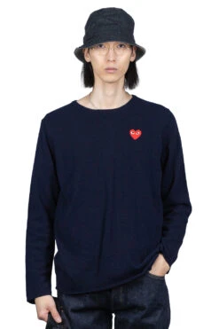 Comme Des Garçons Play Red Heart Wool Knit Crewneck Pullover - Navy