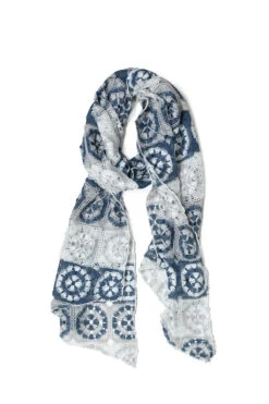 Long Scarf - Blue X Grey Poly Crochet