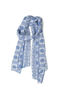 Long Scarf - Blue X White CP Embroidery