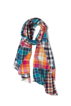 Long Scarf - Multi Color Triangle Patchwork Madras