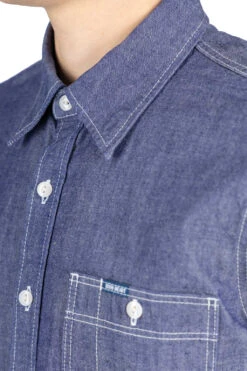 10oz Organic Chambray Work Shirt - Navy Blue -Lemaire Shop Iron Heart 10oz Organic Chambray Work Shirt Navy Blue IHSH 363 NAV 34