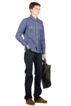 10oz Organic Chambray Work Shirt - Navy Blue -Lemaire Shop Iron Heart 10oz Organic Chambray Work Shirt Navy Blue IHSH 363 NAV 36