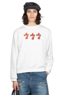 30-Knit Crew Sweatshirt (LUCKY BATTERY BIRD) - White