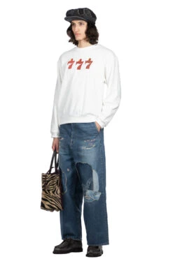 30-Knit Crew Sweatshirt (LUCKY BATTERY BIRD) - White -Lemaire Shop Kapital 30 Knit Crew Sweatshirt LUCKY BATTERY BIRD White K2312LC182 WH noe 06 m