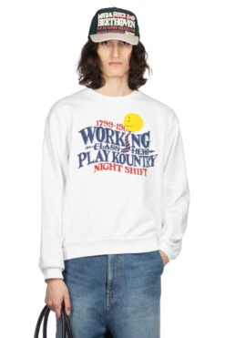 30-Knit Crew Sweatshirt (NIGHT SHIFT PROFILE RAINBOWY) - White