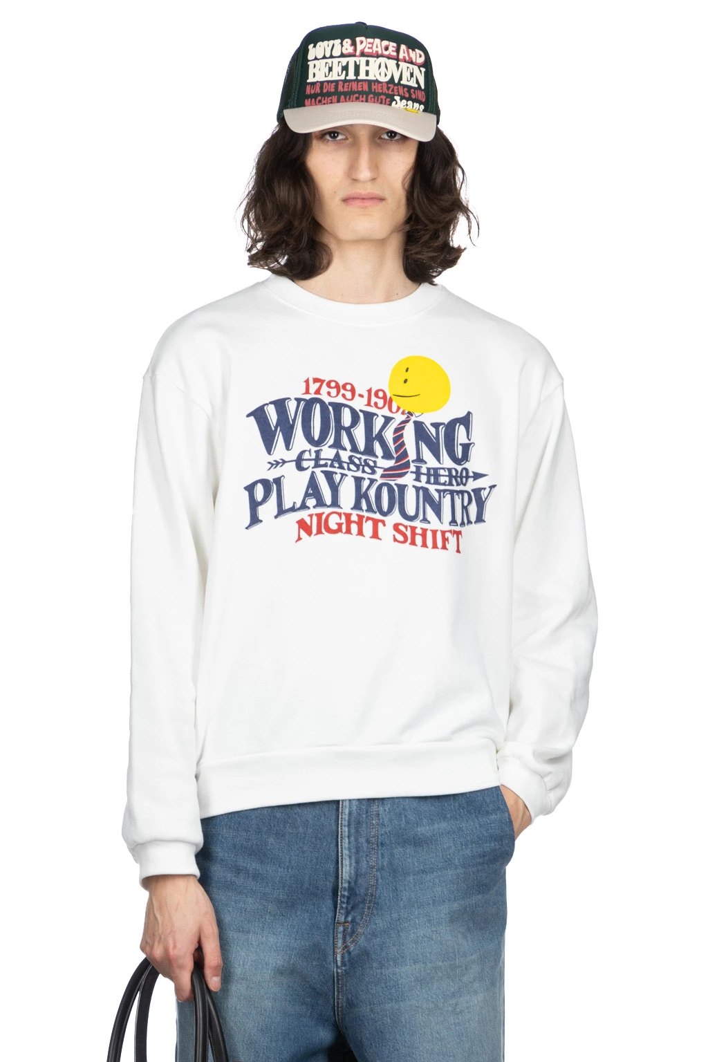 30-Knit Crew Sweatshirt (NIGHT SHIFT PROFILE RAINBOWY) - White 1 30-Knit Crew Sweatshirt (NIGHT SHIFT PROFILE RAINBOWY) - White