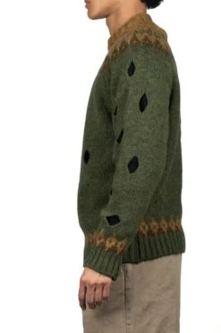 3G Wool NORDIC Hole Punch Raglan Crew Sweater - Khaki -Lemaire Shop Kapital 3G Wool NORDIC Hole Punch Raglan Crew Sweater Khaki K2110KN077 KHA 03 m