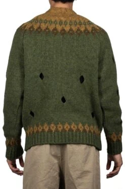 3G Wool NORDIC Hole Punch Raglan Crew Sweater - Khaki -Lemaire Shop Kapital 3G Wool NORDIC Hole Punch Raglan Crew Sweater Khaki K2110KN077 KHA 04 m