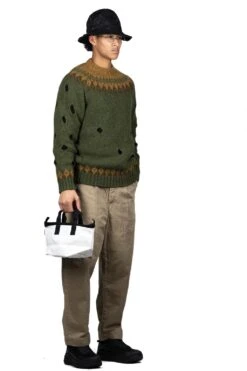 3G Wool NORDIC Hole Punch Raglan Crew Sweater - Khaki -Lemaire Shop Kapital 3G Wool NORDIC Hole Punch Raglan Crew Sweater Khaki K2110KN077 KHA 07 m