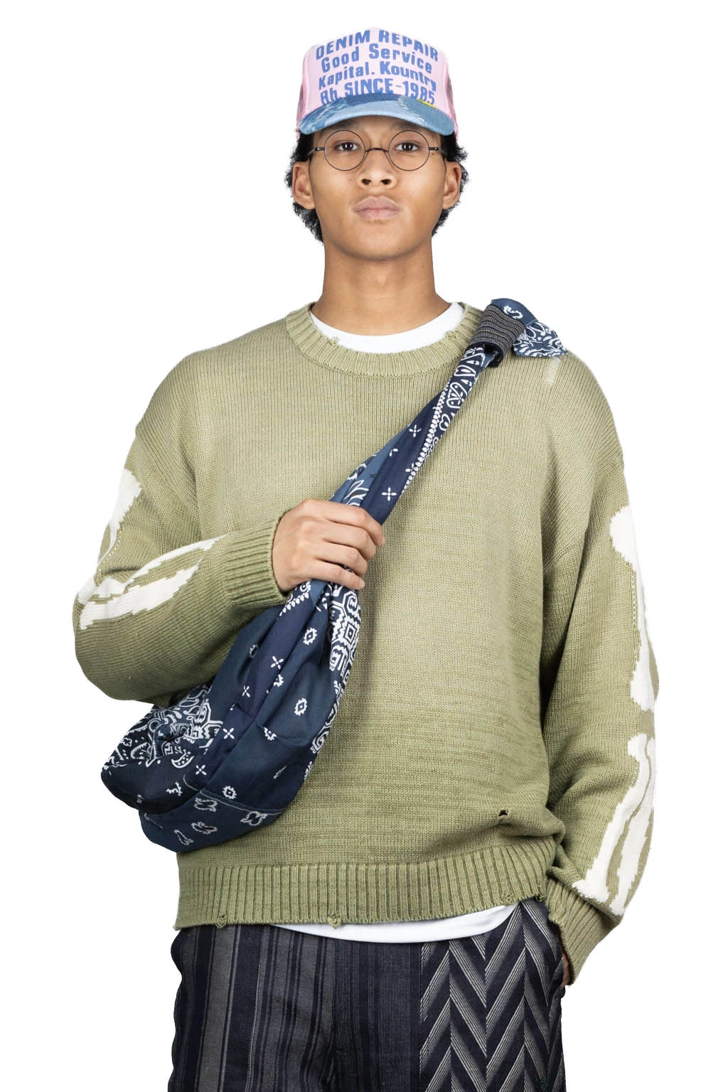 5G Cotton Knit BONE Crew Sweater - Khaki 1 5G Cotton Knit BONE Crew Sweater - Khaki