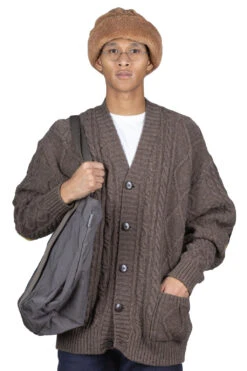 5G Wool Cable Knit Elbow-CAPITAL Cardigan - Mocha Brown