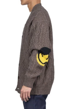 5G Wool Cable Knit Elbow-CAPITAL Cardigan - Mocha Brown -Lemaire Shop Kapital 5G Wool Cable Knit Elbow CAPITAL Cardigan Mocha Brown K2211KN138 MOB noe 03 m