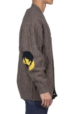 5G Wool Cable Knit Elbow-CAPITAL Cardigan - Mocha Brown -Lemaire Shop Kapital 5G Wool Cable Knit Elbow CAPITAL Cardigan Mocha Brown K2211KN138 MOB noe 05 m