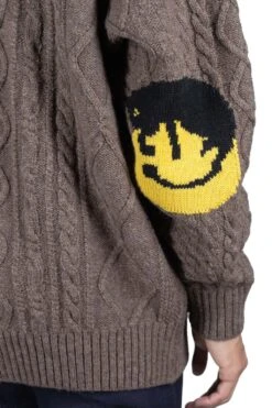 5G Wool Cable Knit Elbow-CAPITAL Cardigan - Mocha Brown -Lemaire Shop Kapital 5G Wool Cable Knit Elbow CAPITAL Cardigan Mocha Brown K2211KN138 MOB noe 08 m