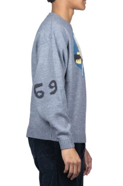 7G Wool Crew Sweater (FAT CAT ON LEGEND LIVE) - Grey -Lemaire Shop Kapital 7G Wool Crew Sweater FAT CAT ON LEGEND LIVE Grey K2210KN111 GRY viv 05 m