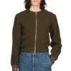 8G Wool Rib Knit Zip Short Cardigan - Khaki