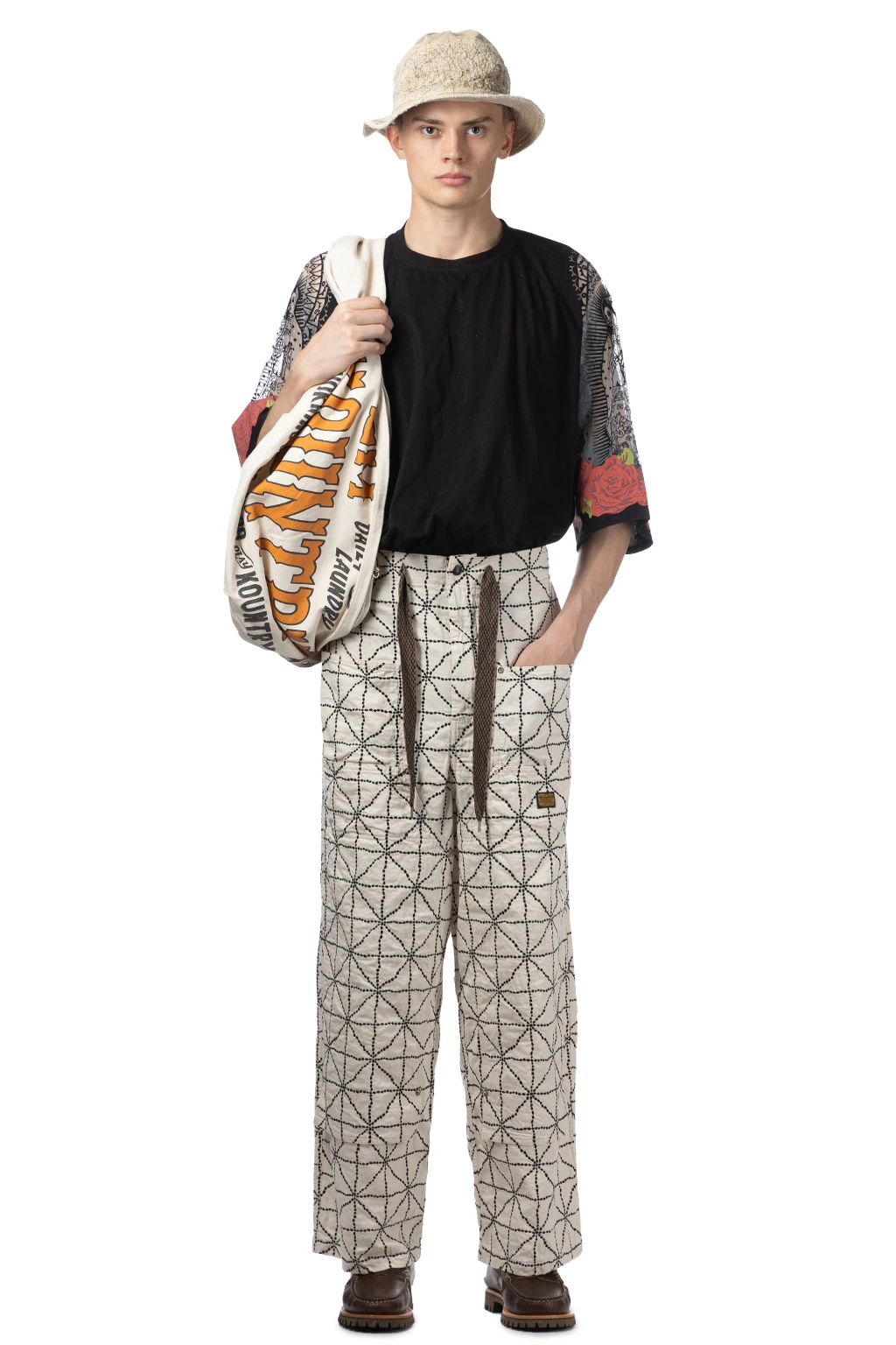 8oz Color Denim FOLD DOJO W-Knee EASY Baggy Pants - Natural 1 8oz Color Denim FOLD DOJO W-Knee EASY Baggy Pants - Natural