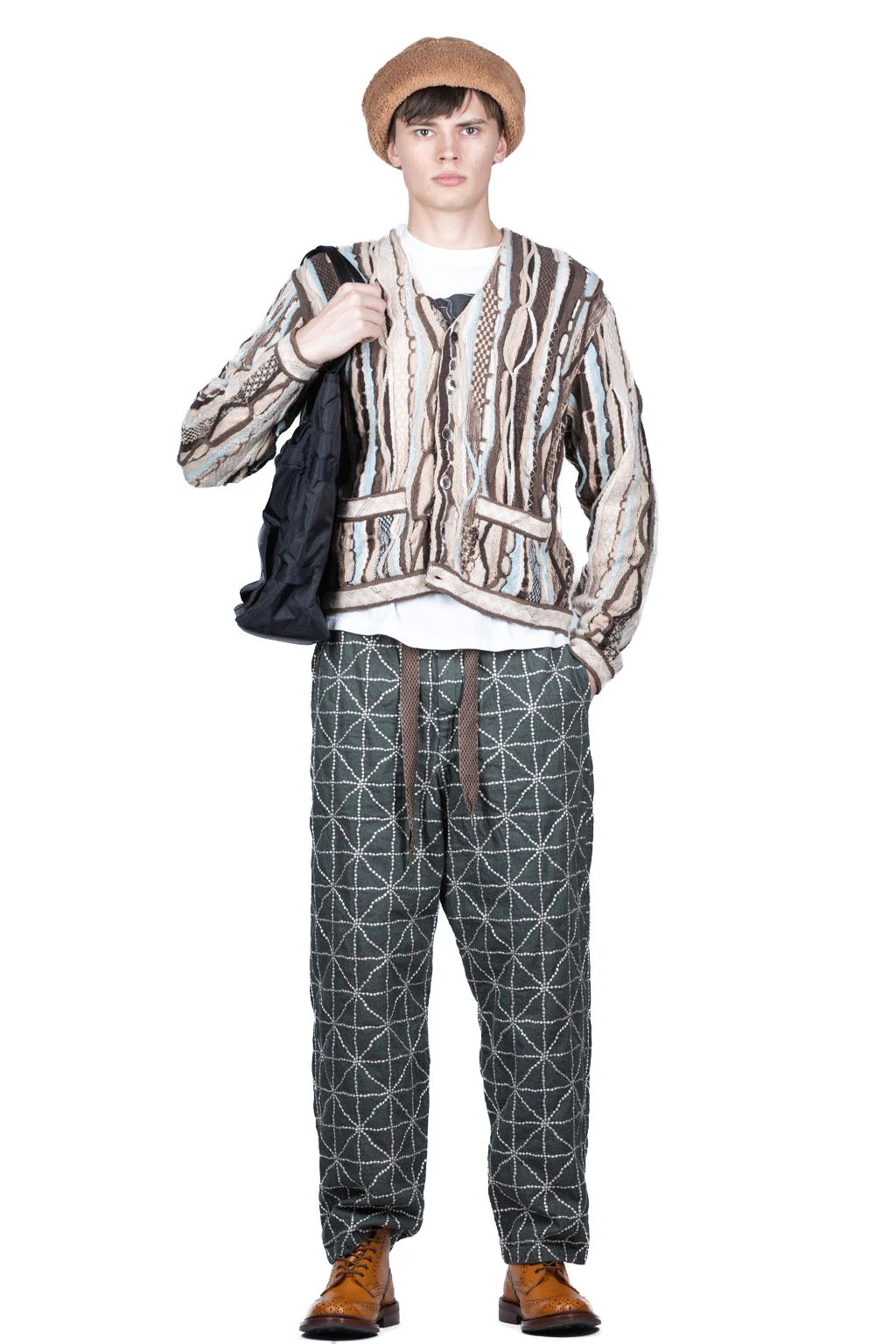 8oz Color Denim FOLK-DOJO Sashiko EASY Pants - Green 1 8oz Color Denim FOLK-DOJO Sashiko EASY Pants - Green