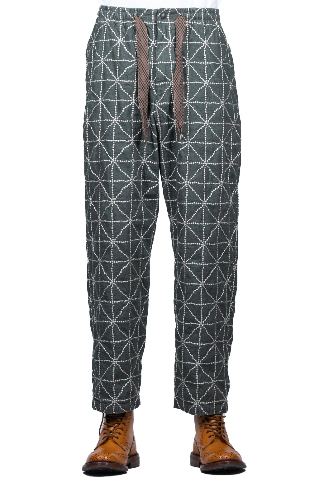 8oz Color Denim FOLK-DOJO Sashiko EASY Pants - Green 2 8oz Color Denim FOLK-DOJO Sashiko EASY Pants - Green - Image 2