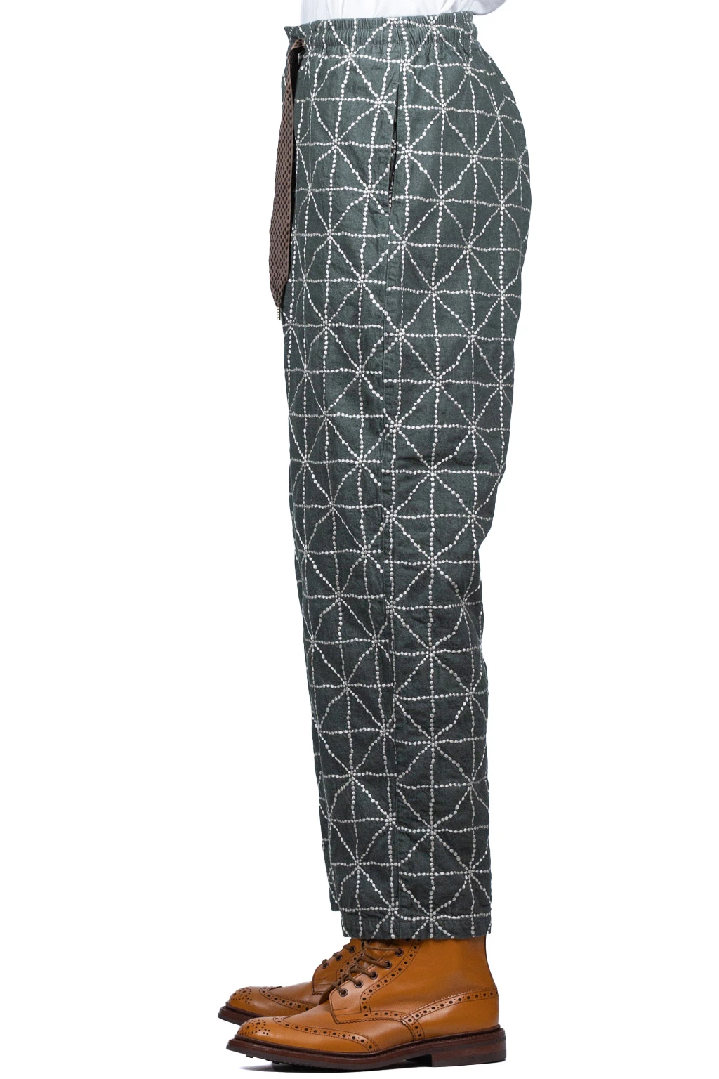 8oz Color Denim FOLK-DOJO Sashiko EASY Pants - Green 3 8oz Color Denim FOLK-DOJO Sashiko EASY Pants - Green - Image 3