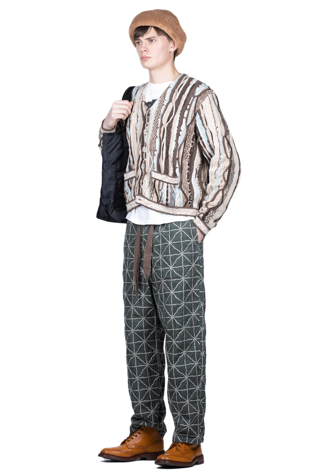 8oz Color Denim FOLK-DOJO Sashiko EASY Pants - Green 6 8oz Color Denim FOLK-DOJO Sashiko EASY Pants - Green - Image 6