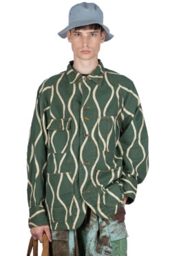 Cotton Linen Canvas DRUNK-STRIPE CACTUS Coverall - Green