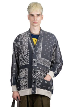 Fleecy Knit Bandana BIVOUAC Cardigan - Black