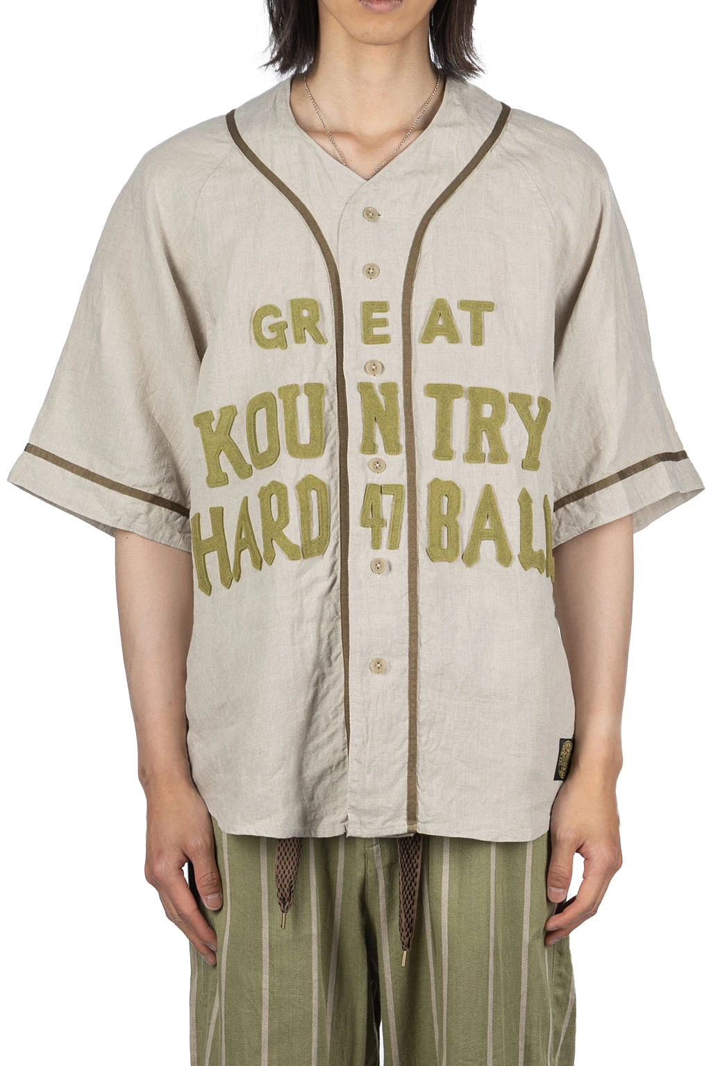 French Linen GREAT KOUNTRY Baseball Shirt - Beige 2 French Linen GREAT KOUNTRY Baseball Shirt - Beige - Image 2