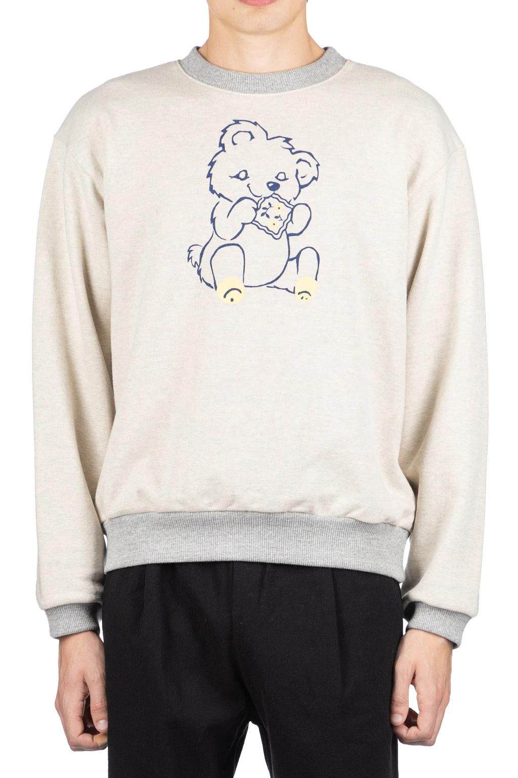 Knit Crew Sweatshirt (PECKISH Little Bear) - Natural X Grey 2 Knit Crew Sweatshirt (PECKISH Little Bear) - Natural X Grey - Image 2
