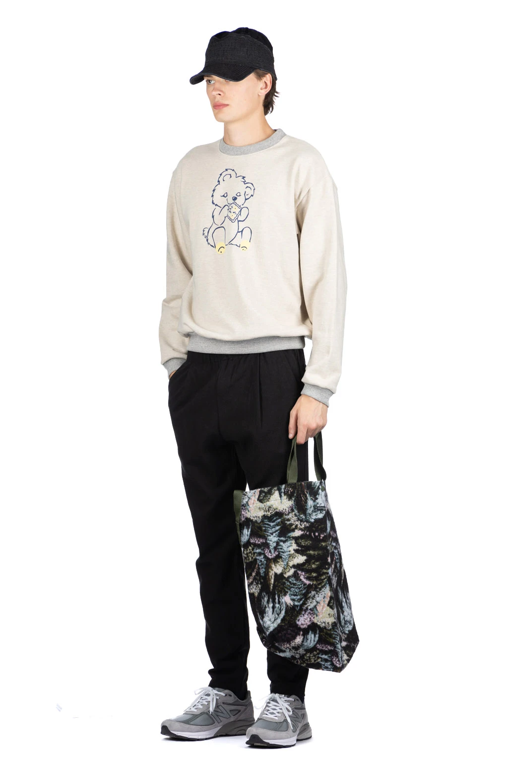 Knit Crew Sweatshirt (PECKISH Little Bear) - Natural X Grey 7 Knit Crew Sweatshirt (PECKISH Little Bear) - Natural X Grey - Image 7