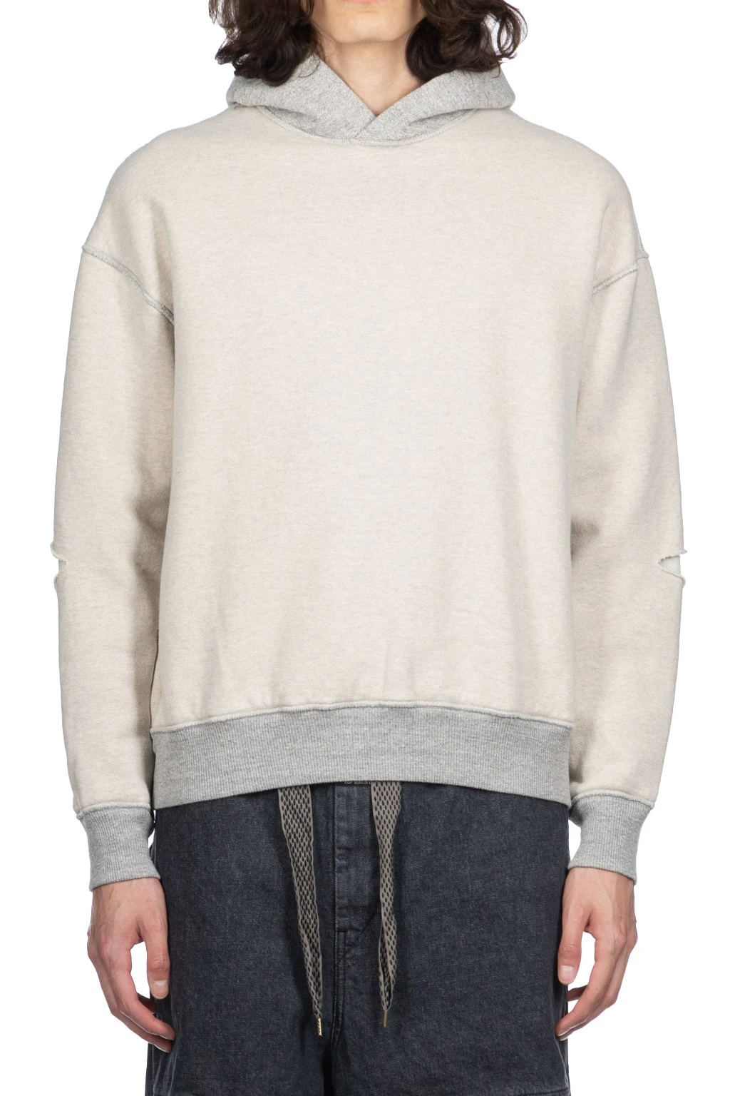 Knit Rev ELBOW RIP Hoodie (PROFILE RAINBOWY) - Natural X Grey 2 Knit Rev ELBOW RIP Hoodie (PROFILE RAINBOWY) - Natural X Grey - Image 2