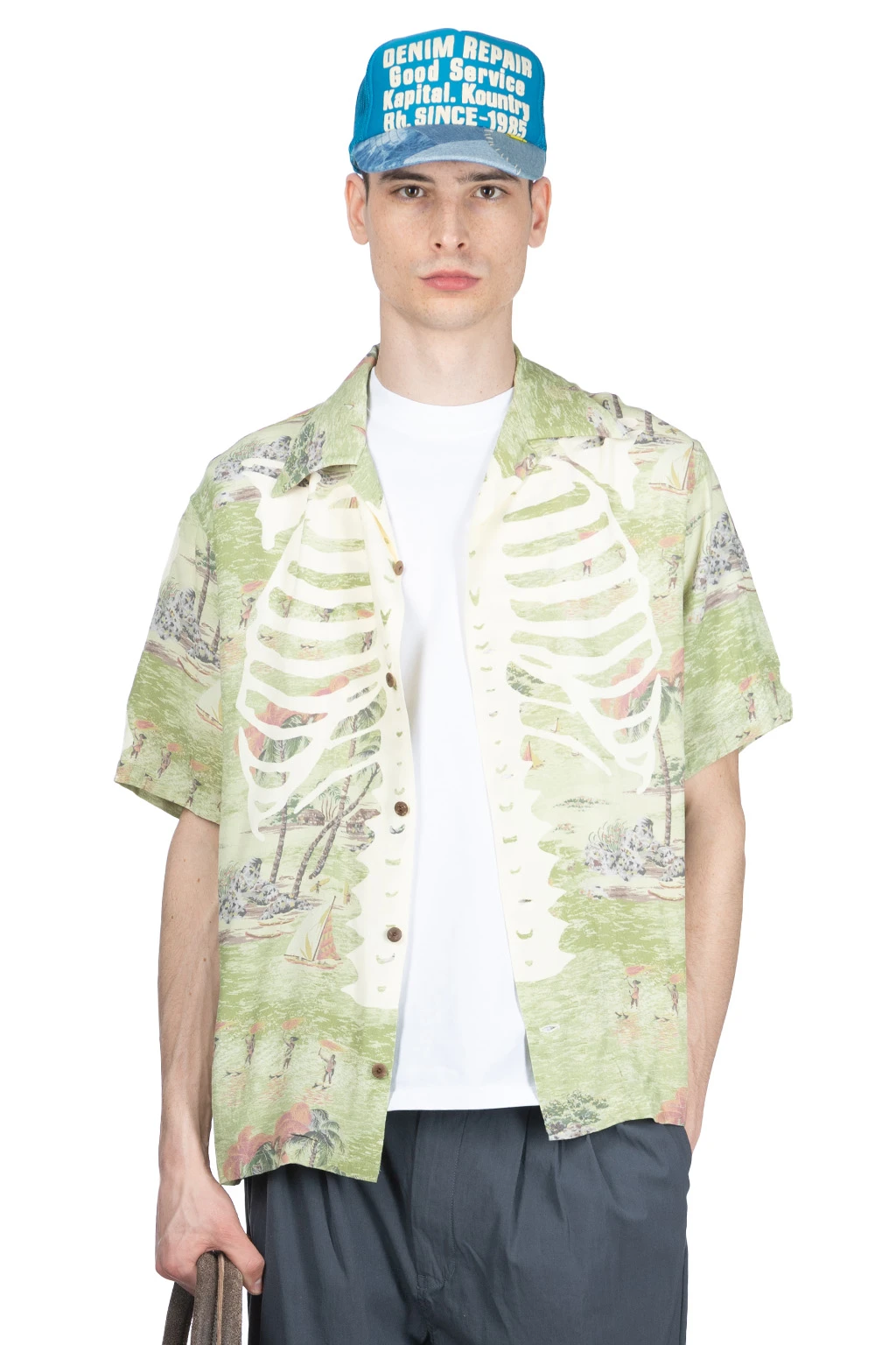 Rayon KAMEKAMEHA BONE Aloha Shirt - Khaki 1 Rayon KAMEKAMEHA BONE Aloha Shirt - Khaki