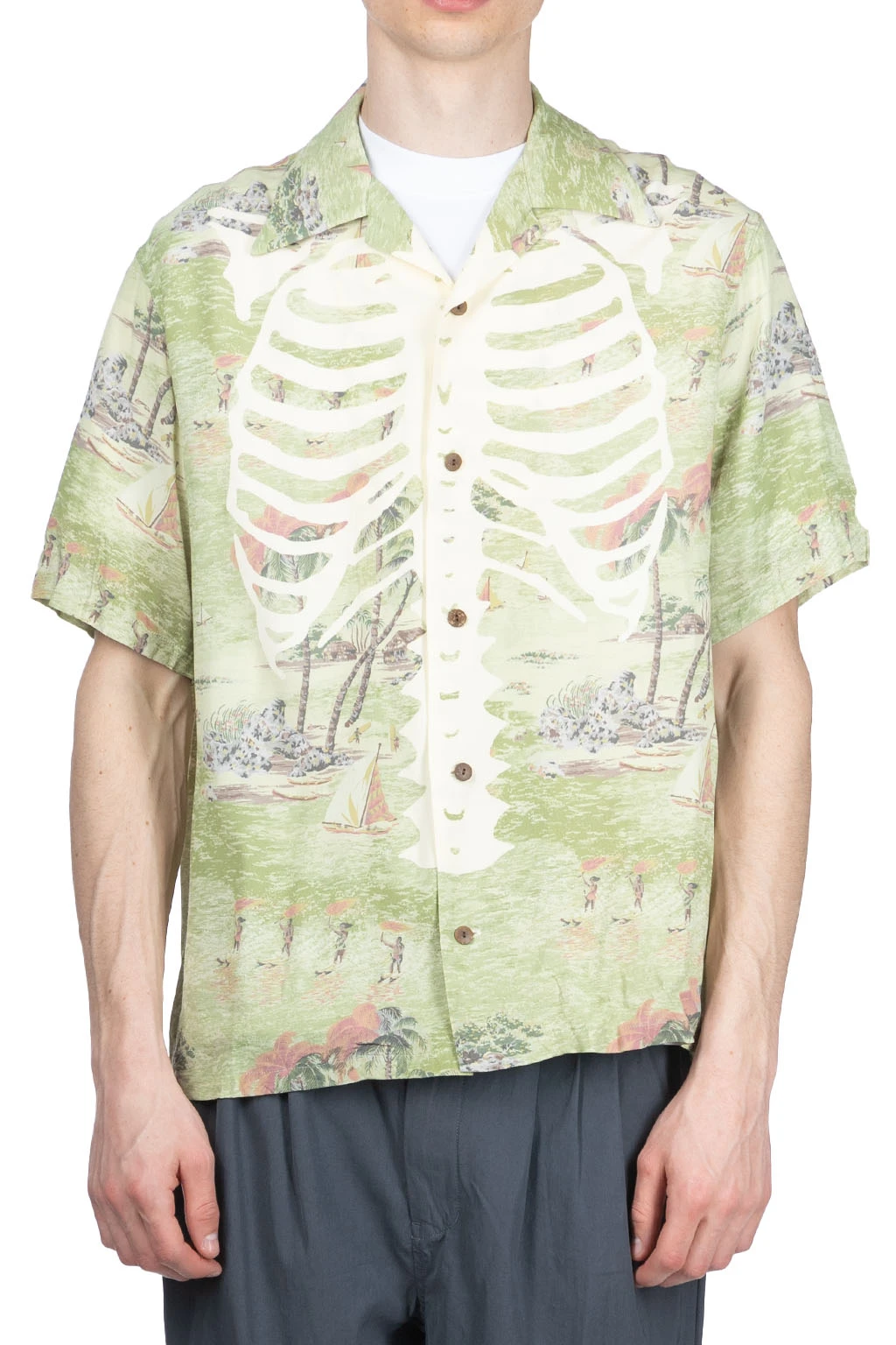 Rayon KAMEKAMEHA BONE Aloha Shirt - Khaki 2 Rayon KAMEKAMEHA BONE Aloha Shirt - Khaki - Image 2