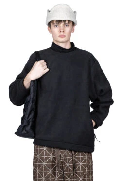 Reverse Fleece BIG Crew Sweater - Black