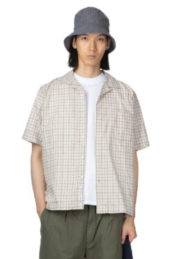 Open Collar Panama Plaid SS Shirt - Beige