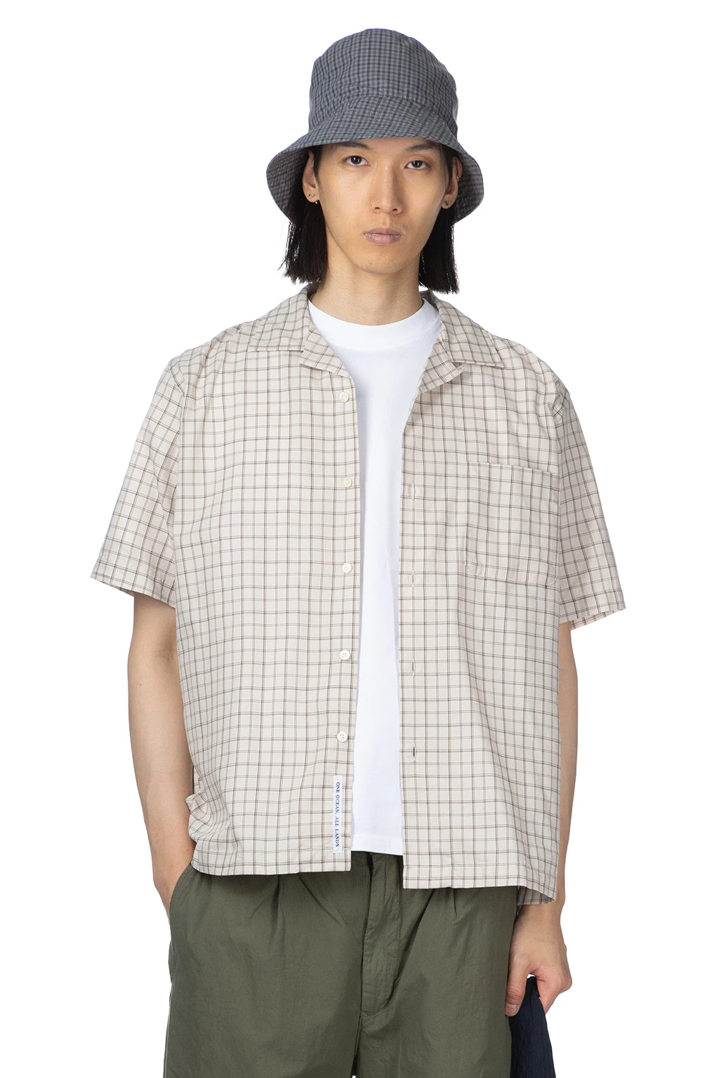 Open Collar Panama Plaid SS Shirt - Beige 1 Open Collar Panama Plaid SS Shirt - Beige