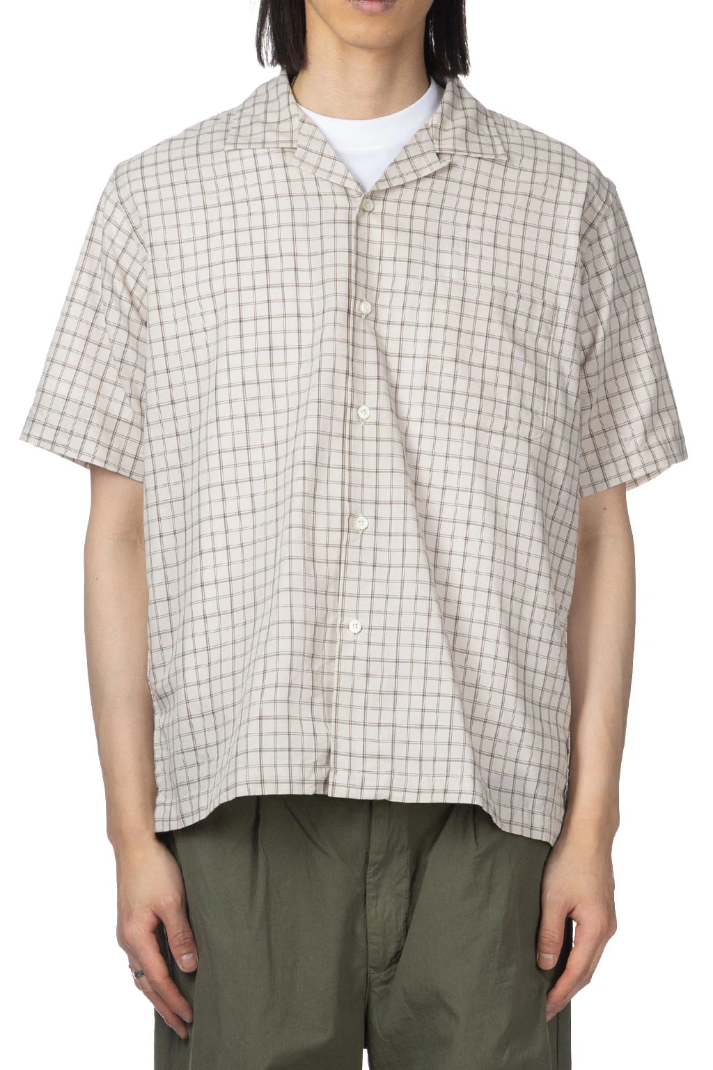 Open Collar Panama Plaid SS Shirt - Beige 2 Open Collar Panama Plaid SS Shirt - Beige - Image 2