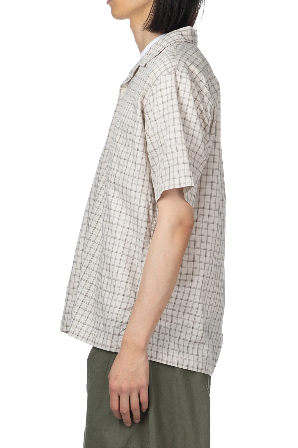 Open Collar Panama Plaid SS Shirt - Beige 3 Open Collar Panama Plaid SS Shirt - Beige - Image 3