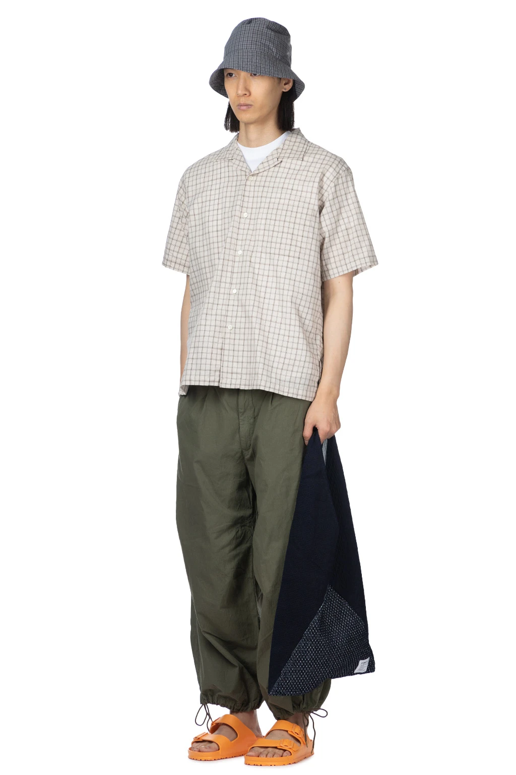 Open Collar Panama Plaid SS Shirt - Beige 7 Open Collar Panama Plaid SS Shirt - Beige - Image 7