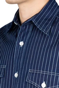 Fiction Romance 8.5oz Wabash Stripe Work Shirt - A. Navy -Lemaire Shop Sugar Cane Fiction Romance 85oz Wabash Stripe Work Shirt A Navy SC29164 421 06